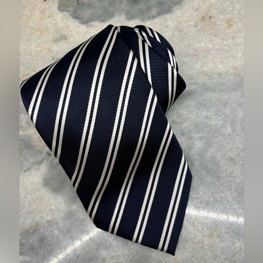 Haines And Bonner Men's Neck Tie Navy Blue/White Diagonal Stripes 100% Silk